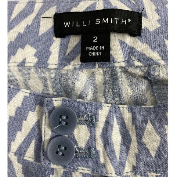 Willi Smith Pants Womens Sz 2 Linen Blend Flare Blue‎ White Slacks Boho Coastal - Picture 3 of 9